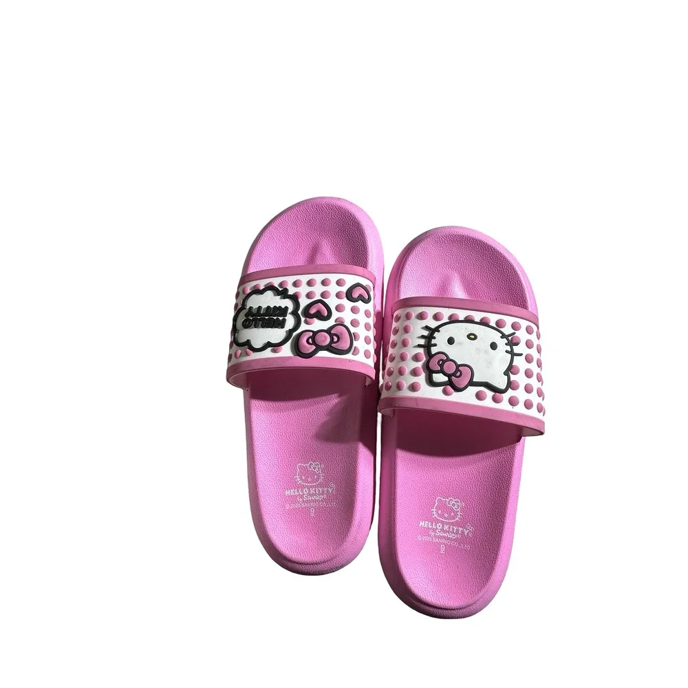 Sanrio Hello Kitty Pink Slide Sandals Women Size 9 Kawaii Graphic Slip On Shoes
